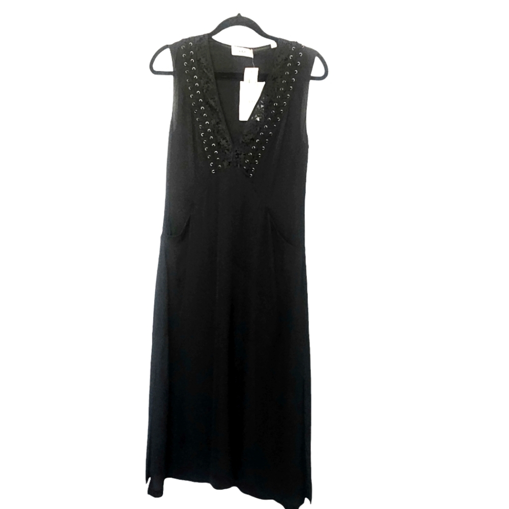 A.L.C Arya Women's black deep-v sleeveless midi length dress size 2